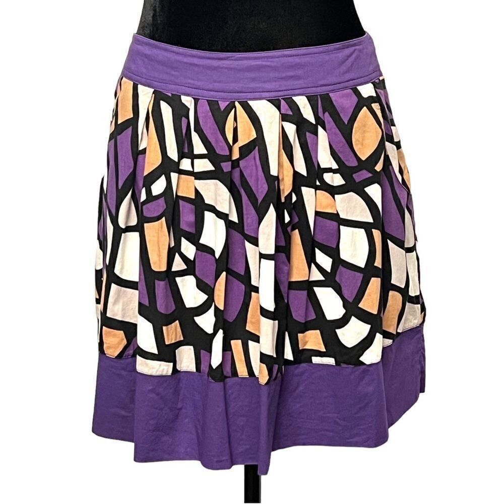 Dillard’s Pink Twill Purple Black White Tan Cotton Circle Skater Skirt Size 8